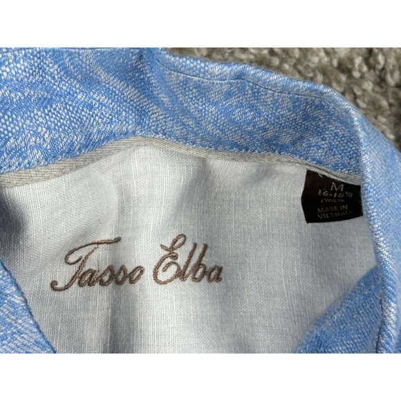 Tasso Elba Shirt Mens Medium Blue Paisley Linen Button Up‎ Long Sleeve Casual - Picture 5 of 8